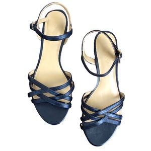 TALBOTS Capri navy blue strappy slingback low wedge sandals 8.5 $90